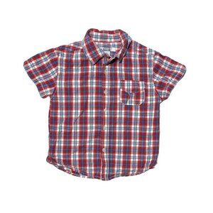 Tag Boys Short Sleeve Button Down One Pocket Shirt Tartan Plaid